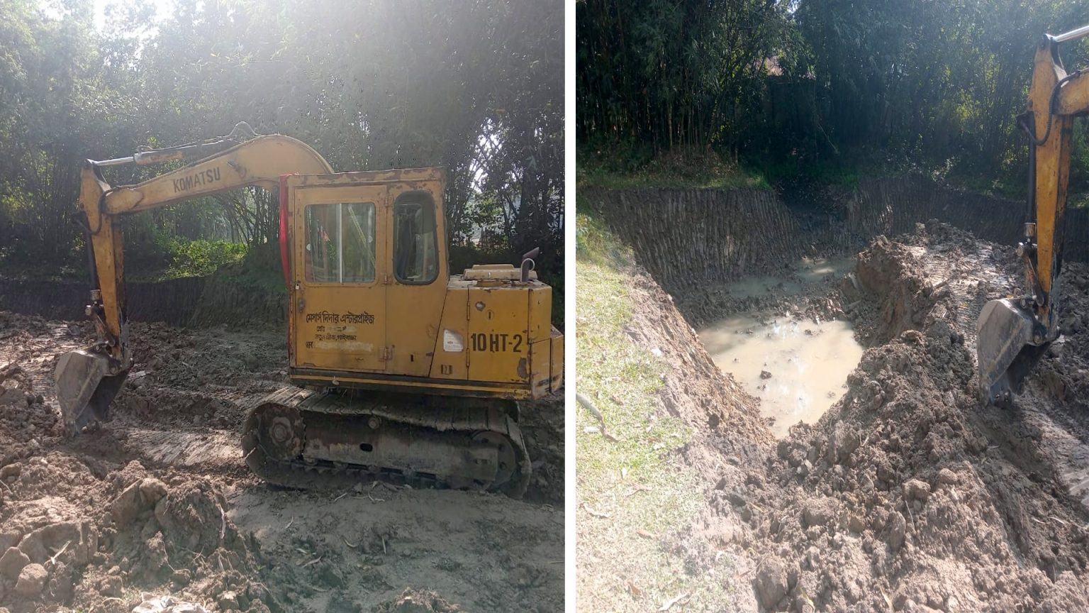 রাতের আঁধারে মাহমুদুল মিয়া অবৈধভাবে ভেকু দিয়ে মাটি উত্তোলন