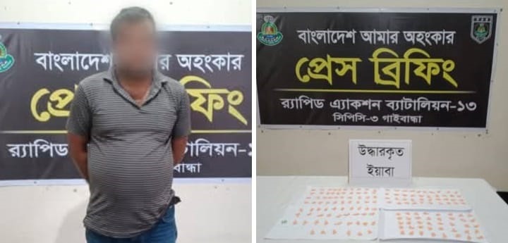 পলাশবাড়ী থেকে ৭৭০ পিস ইয়াবা জব্দসহ ১ পেশাদার মাদক ব্যবসায়ী গ্রেফতার