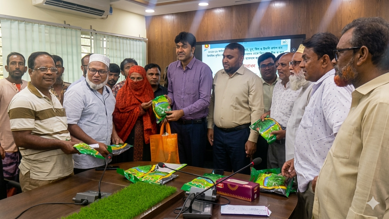 নওগাঁয় ক্ষুদ্র ও প্রান্তিক কৃষকদের মাঝে বিনামূল্যে বীজ ও সার বিতরণ