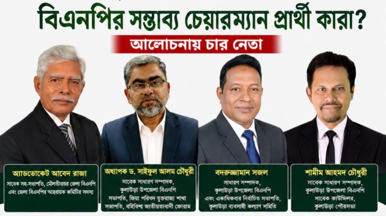 আসন্ন কুলাউড়া উপজেলা পরিষদ নির্বাচন: চেয়ারম্যান পদে বিএনপির চার নেতা আলোচনায়