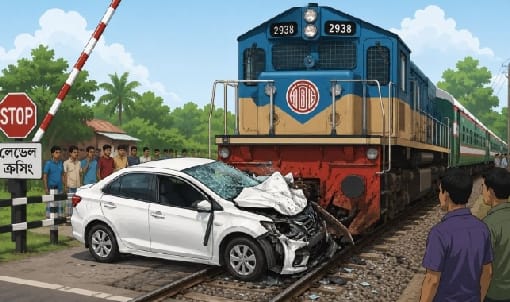 ট্রেনের ধাক্কায় প্রাইভেটকার দুমড়ে-মুচড়ে, তরুণ ব্যবসায়ী নিহত