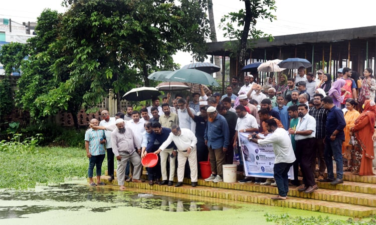 খুবির এফএমআরটি ডিসিপ্লিনের হ্যাচারিতে উৎপাদিত দেশীয় মাছের পোনা অবমুক্ত
